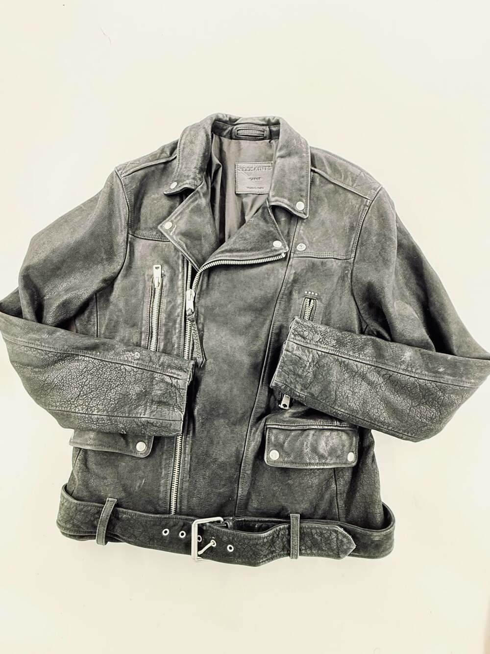 AllSaints Leather Biker Jacket Size Large Black Motorcycle Moto